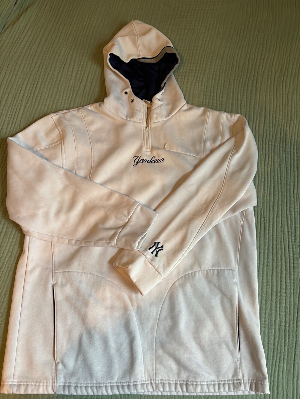New York Yankees Large White Hooded 1/4 Zip Pullover Jacket MLB